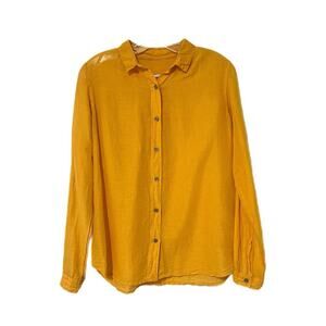 Pomandere Italy Shirt Womens Size 40 US 8 Yellow Button Down Cotton Linen Blend
